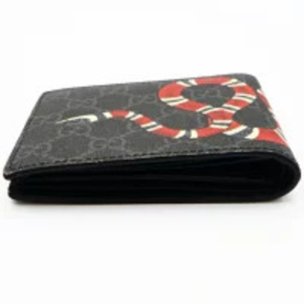 Gucci Bi fold Wallet Snake GG Supreme Black Gray h - Picture 3 of 11
